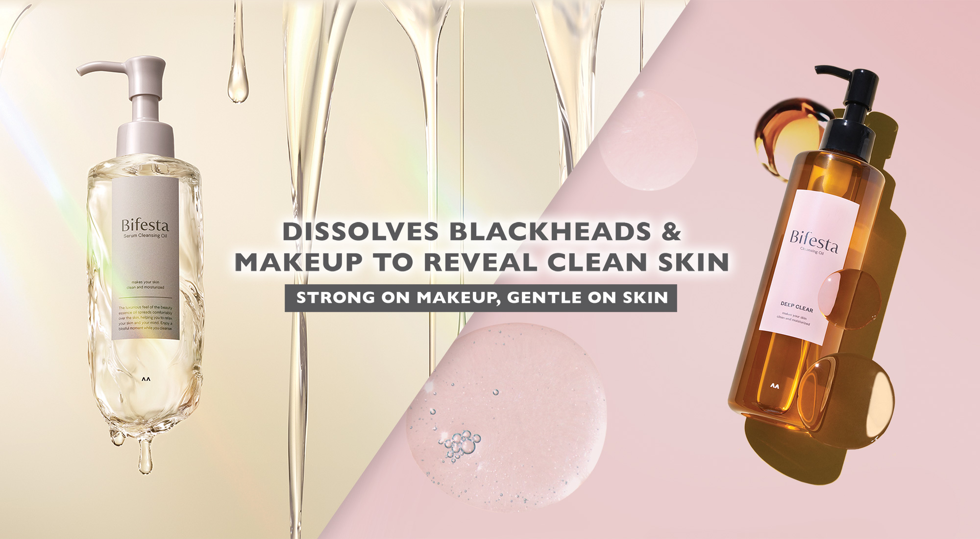 Bifesta | DISSOLVES BLACKHEADS & MAKEUP EFFECTIVELY | STRONG ON MAKEUP, GENTLE ON SKIN | SERUM CLEANSING OIL - For Normal To Dry Skin | CLEANSING OIL DEEP CLEAR - For Combination To Oily Skin